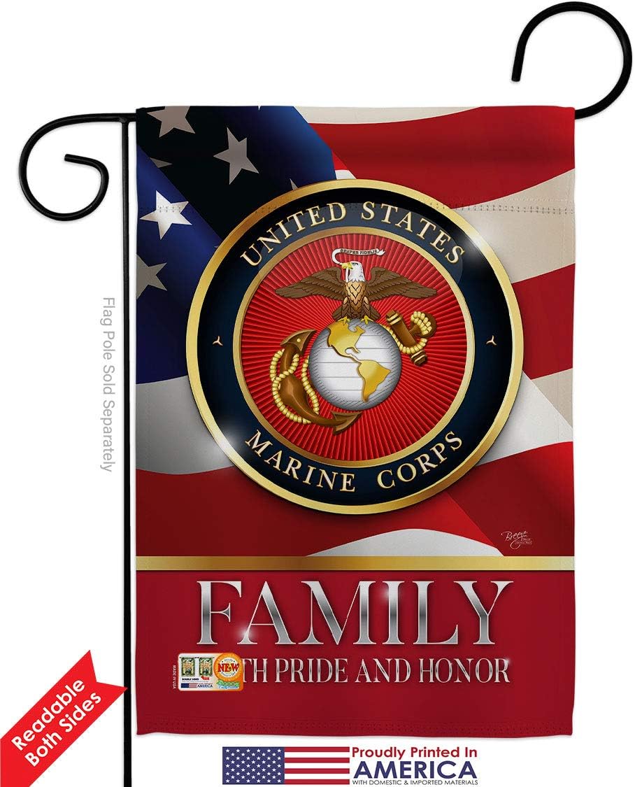 US Marine Family Honor Garden Flags Pack Armed Forces Corps USMC Semper Fi United State American Military Veteran Retire Official USA Applique Small Gift Yard House Banner Double-Sided 13 X 18.5