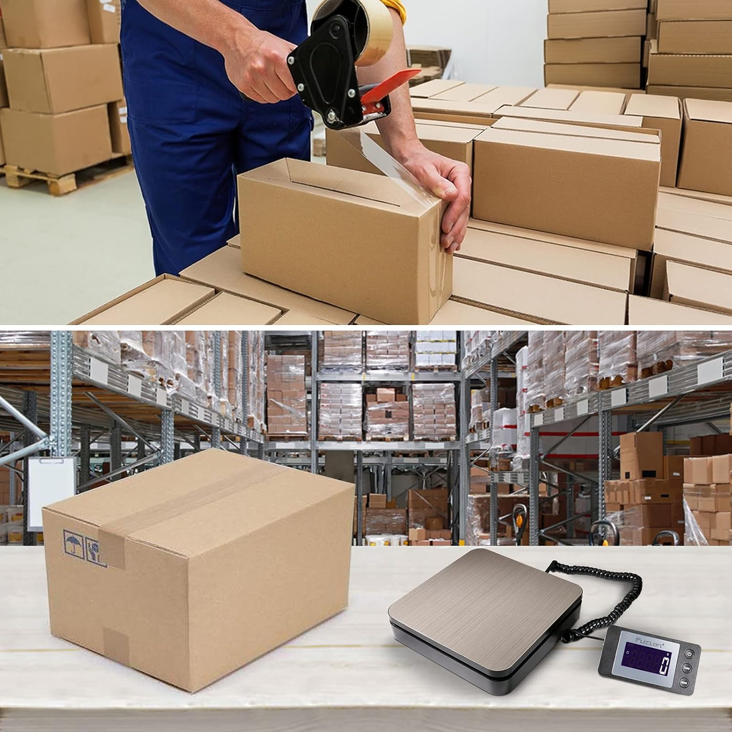 Fuzion Digital Shipping Scale 88lb × 0.1oz, Durable Stainless Steel Postal Scale with Tare, 4 Weighing Modes, Shipping Scale for Packages, Postage Package Scale with AC Adapter