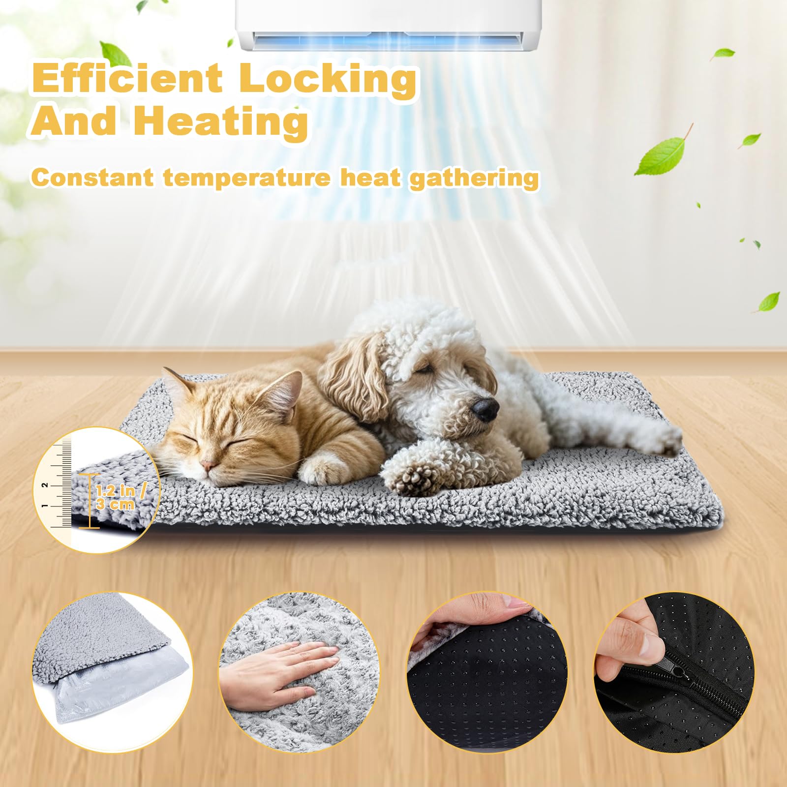 Tapis Chauffant pour Chat, Couverture Chauffante Auto-Chauffage sans Électricité, 88x58cm Tapis pour Doux avec Base Anti-Dérapante, Coussin Chauffage pour Chats et Petits Chiens