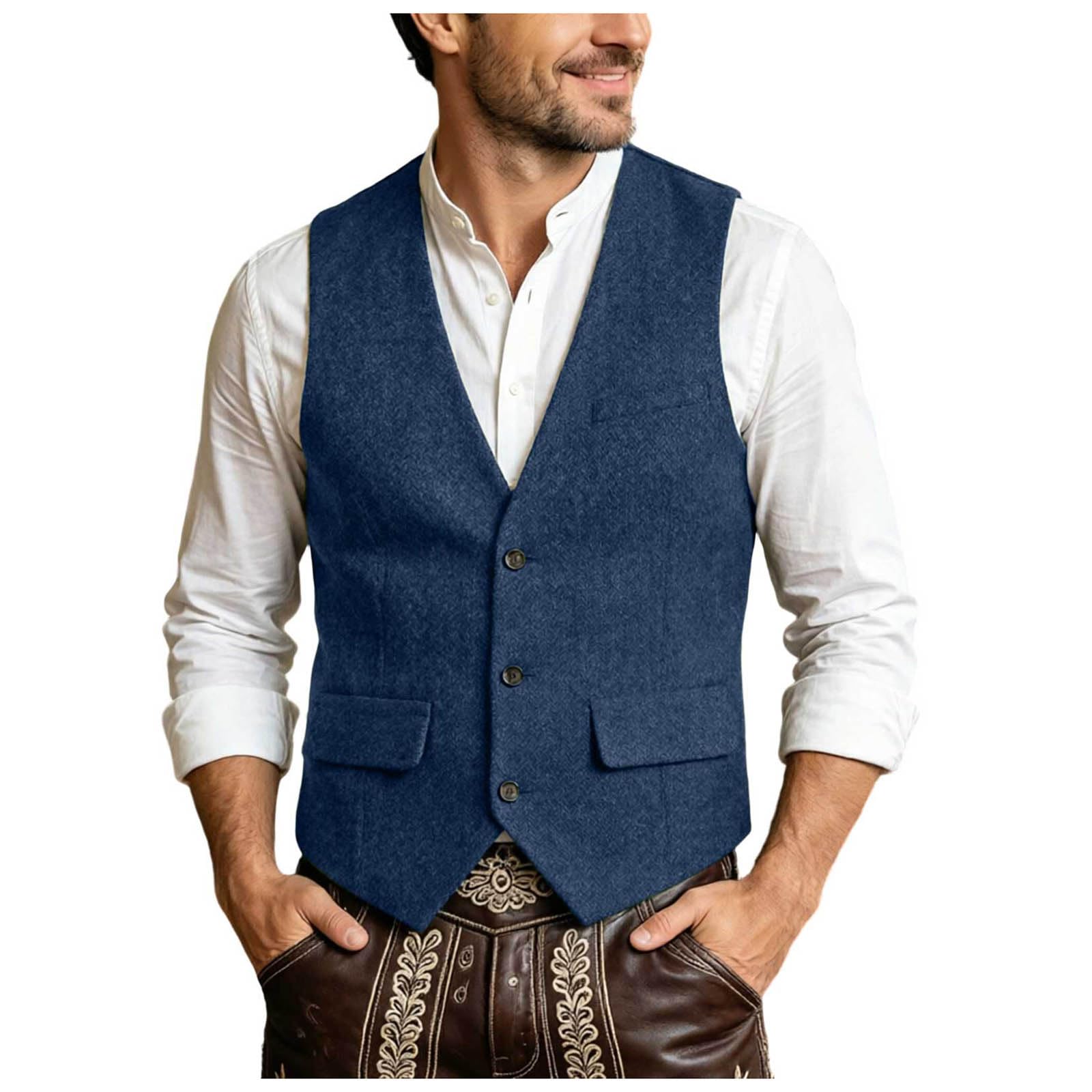 Mens Casual Vest Button Front Relaxed Fit Everyday Beer Festival