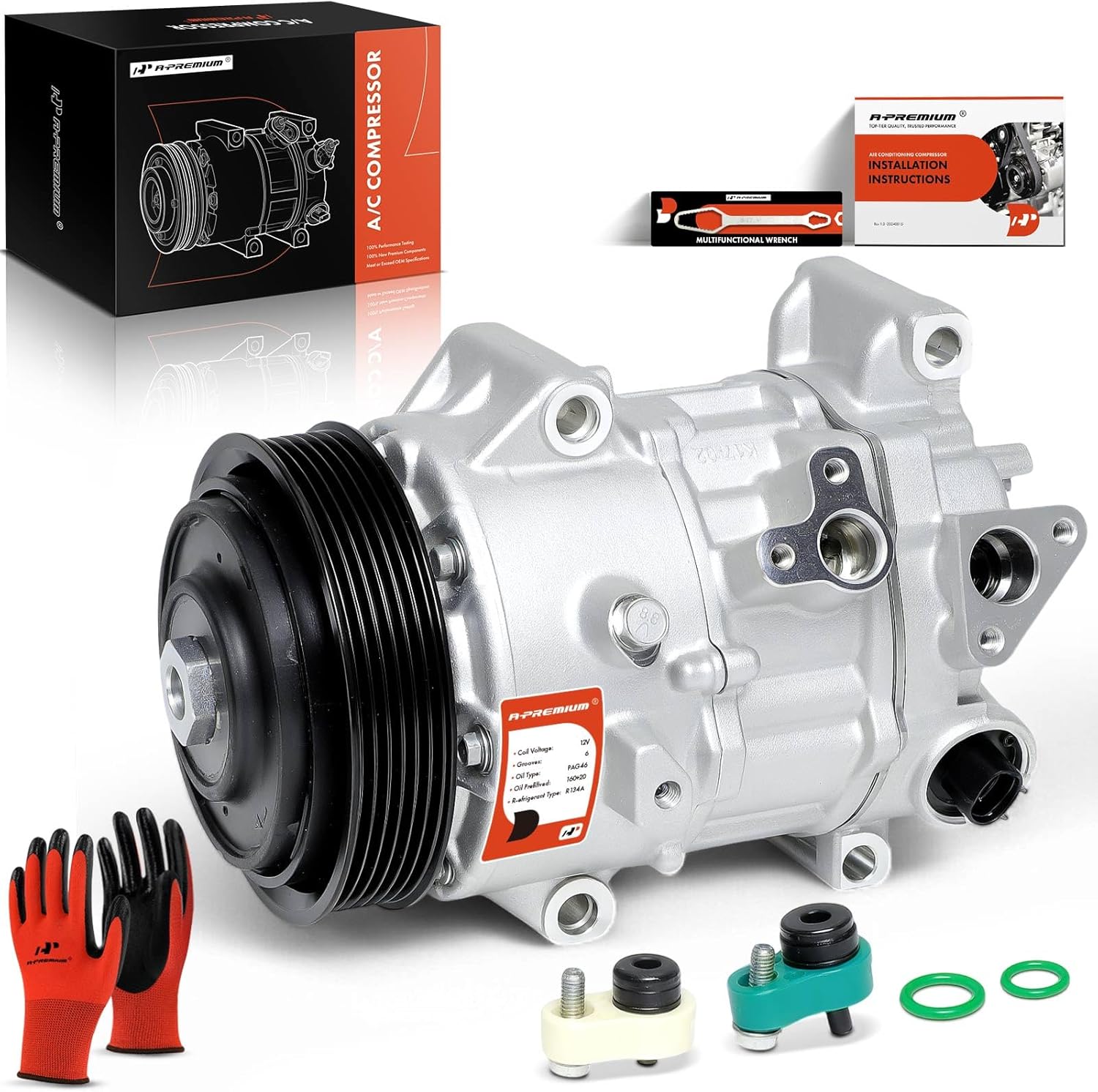 A-Premium Air Conditioner AC Compressor with Clutch Compatible with Lexus ES250 21-23, NX200t 15-17, NX300 18-21, NX300h 2021, RX350 2023 & Toyota Avalon 21, Camry 18-23, Highlander 14-19, RAV4 13-23