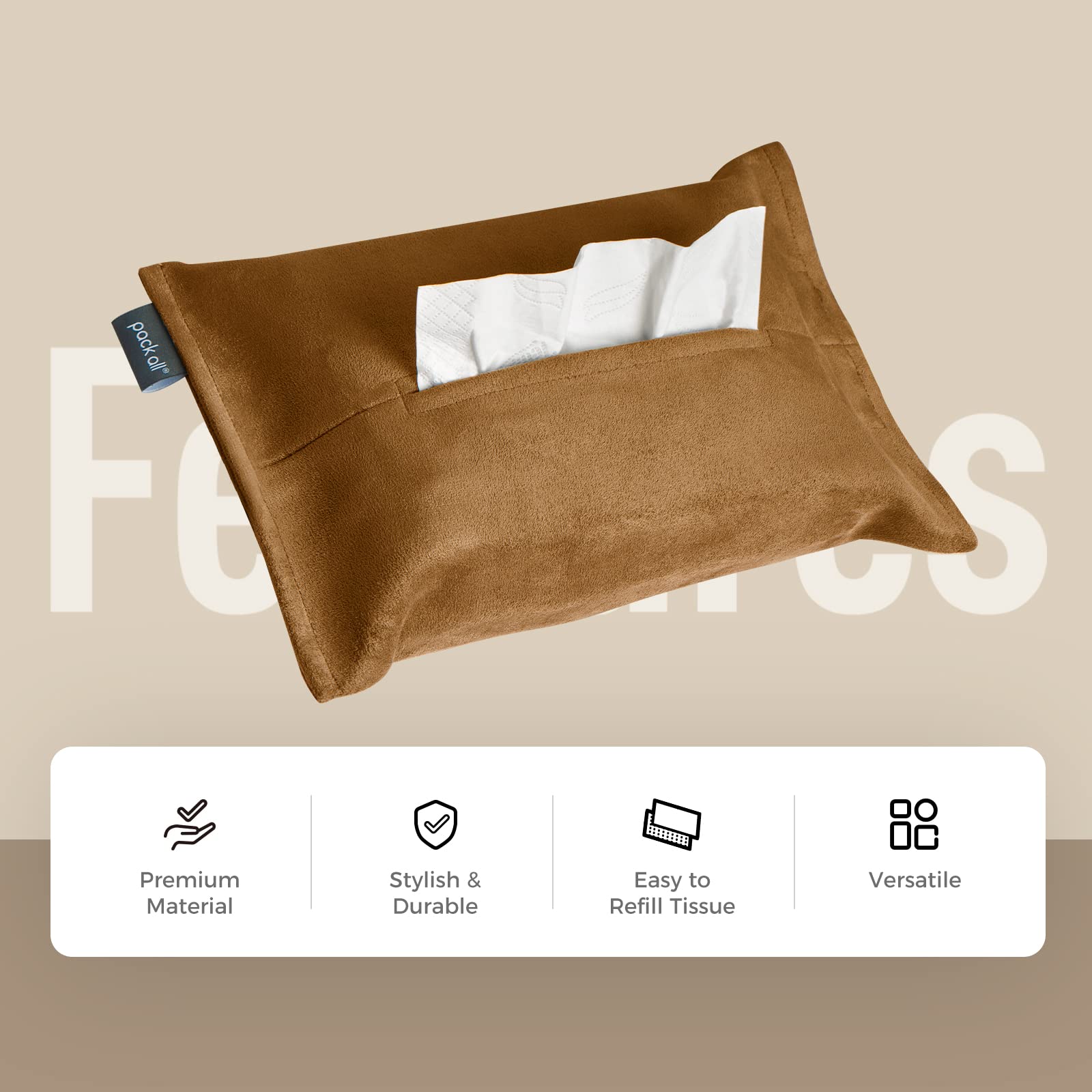 pack all Car Tissue Holder Premium Microsuede Sun Visor Napkin Dispenser Wipes Case for Backseat Vehicle Accessories Mocha — view 2