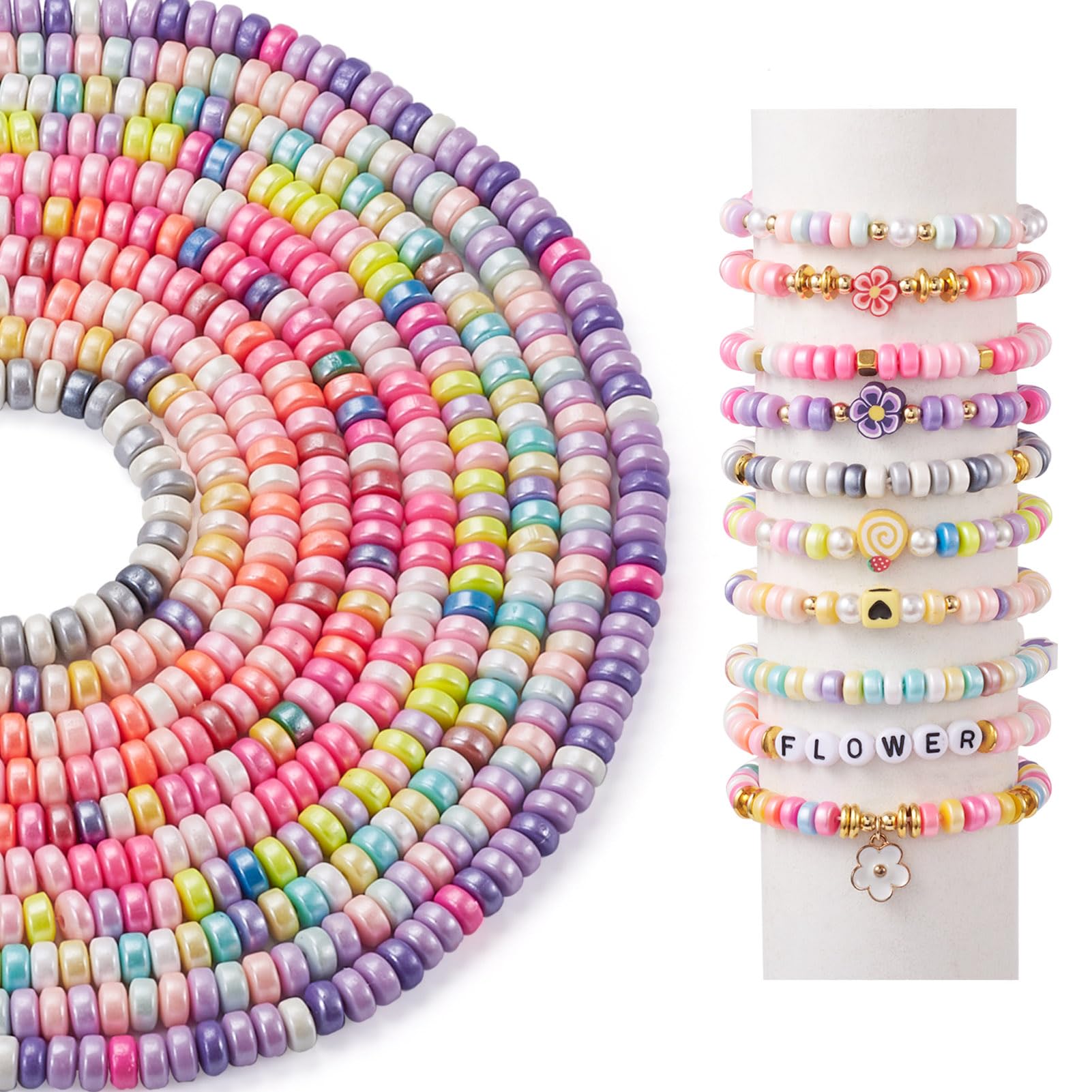 Boutigem 1120Pcs Pink Flat Round Heishi Clay Beads Pearlized Handmade Polymer Disc Shape Clay Beads for Summer Bracelet Necklace Jewelry Making โ image 1