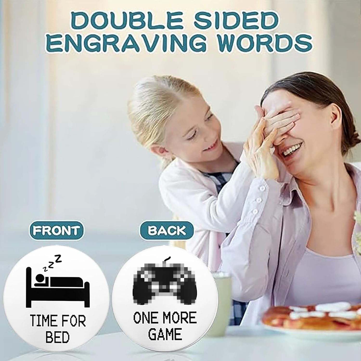 Pièce de monnaie de décision double face en acier inoxydable, pièce fantaisie de jeu double face, un jeu de plus ou aller au lit Choix de défi en acier inoxydable, avec étui en cuir PU,
