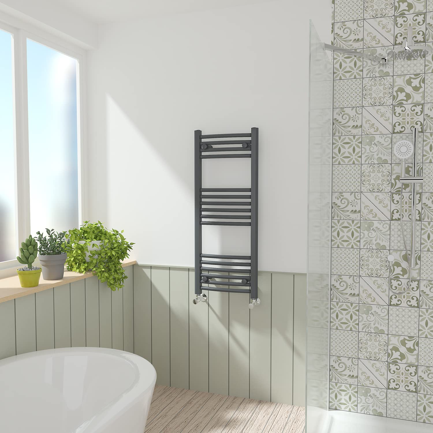 NRG Anthracite Curved Central Heating Towel Rail Bathroom Heated Rad Radiators Ladder Warmer - 1000×400mm