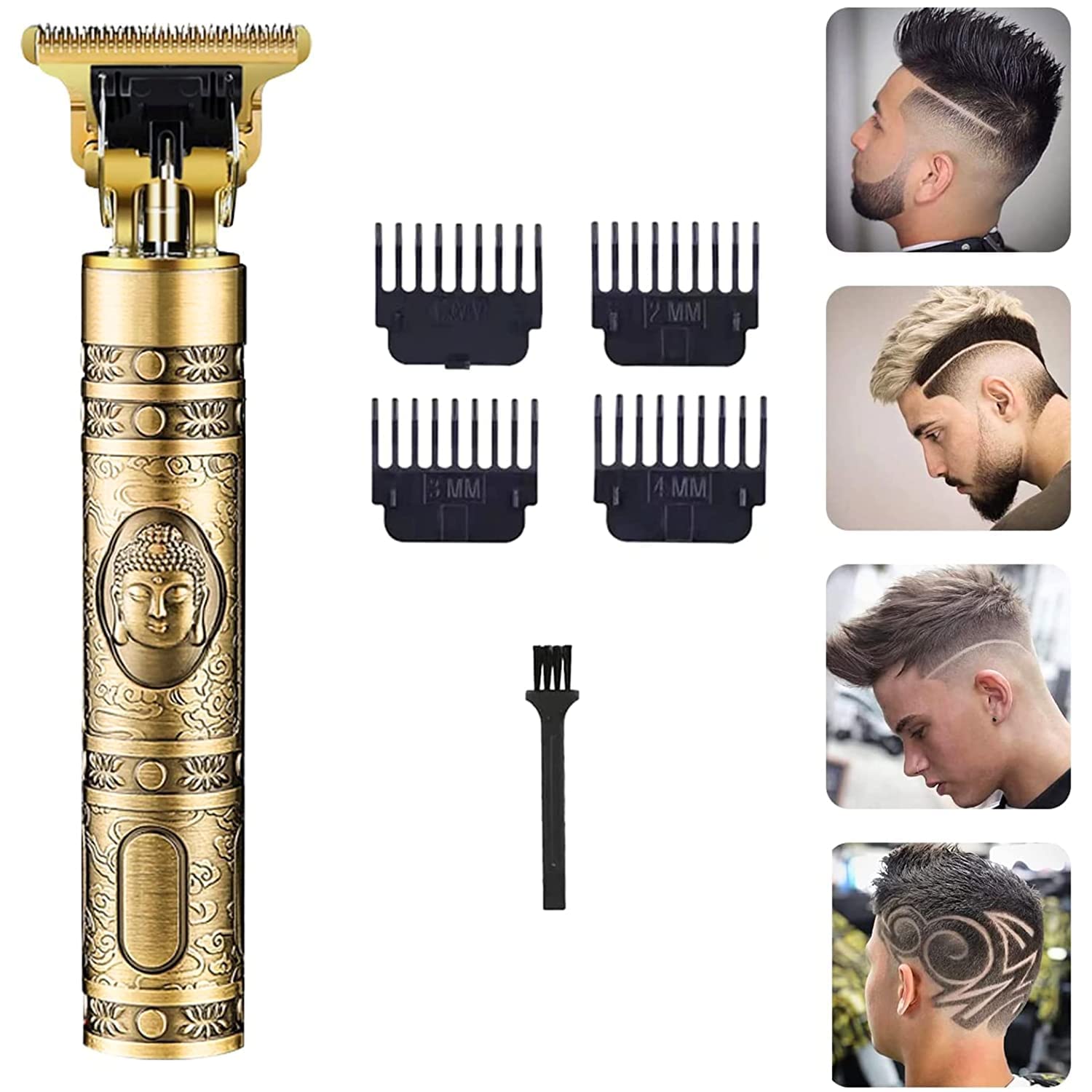 T009 Classic Bamboo Style Rechargeable Hair Trimmer for Men - Professional Hair Clipper with Adjustable Blade for Trimming and Shaving Matte Finish (Golden)-image-7