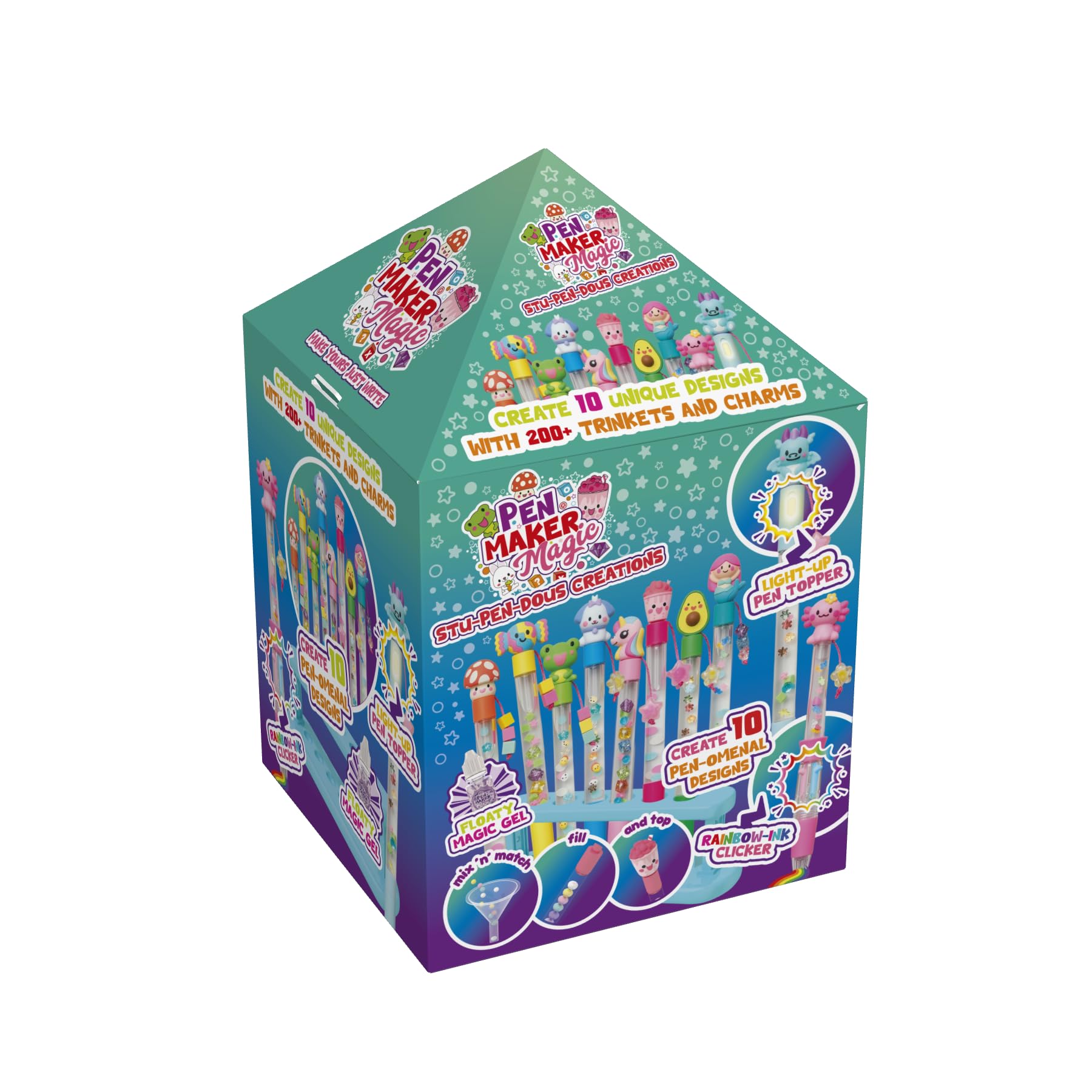 Pen Maker Magic Girls Multi Deluxe Kit - Diy Pen Making Craft Set For Kids - Custom Stationery Kit - Includes Special Rainbow Ink And Light-Up Pens - Birthday Present For 8-12 - Kawaii Arts And Crafts