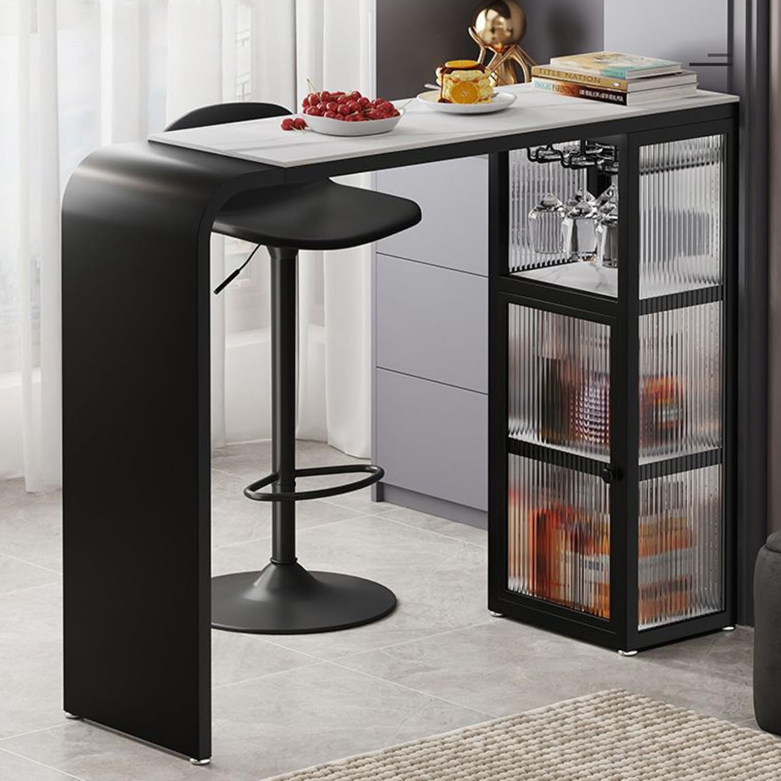 Bartisch Bar Tisch Stehtisch Esstisch für Stabiler Metallrahmen Küche Kaffeebar Möbel Viel Stauraum Multifunktionaler In Wohnzimmer Küche Balkon B,125 * 40 * 105cm