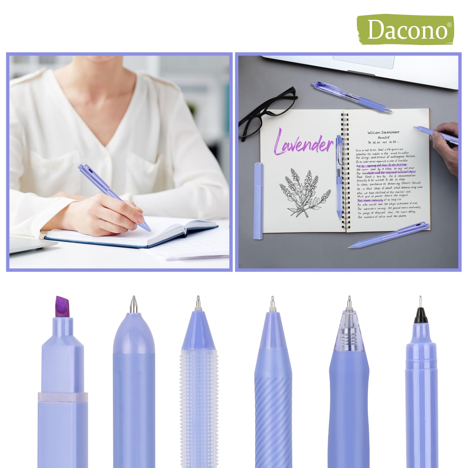 Dacono Gelstifte Set – 6 Stifte + 1 Textmarker, 0,5 Mm, Einziehbar, Kawaii Design, Perfekt Für Schule & Journaling