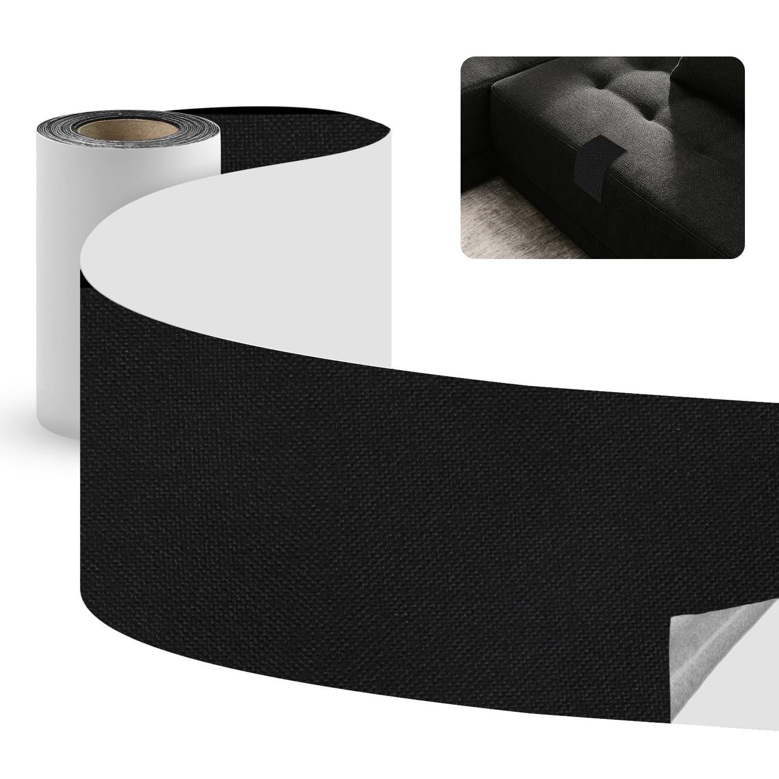 Hexizexi Self-Adhesive Linen Fabric Patches 10 x 300 cm Fabric Repair Patches Black Linen Repair Patches for Furniture Car seats Sofas Headboards Curtains and Chairs