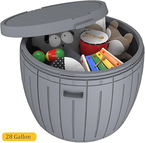 Miniatura 7 de HOMSPARK Caja redonda de 33.6 galones, caja de almacenamiento para exteriores de doble grosor, cajas de resina impermeables para muebles de patio,