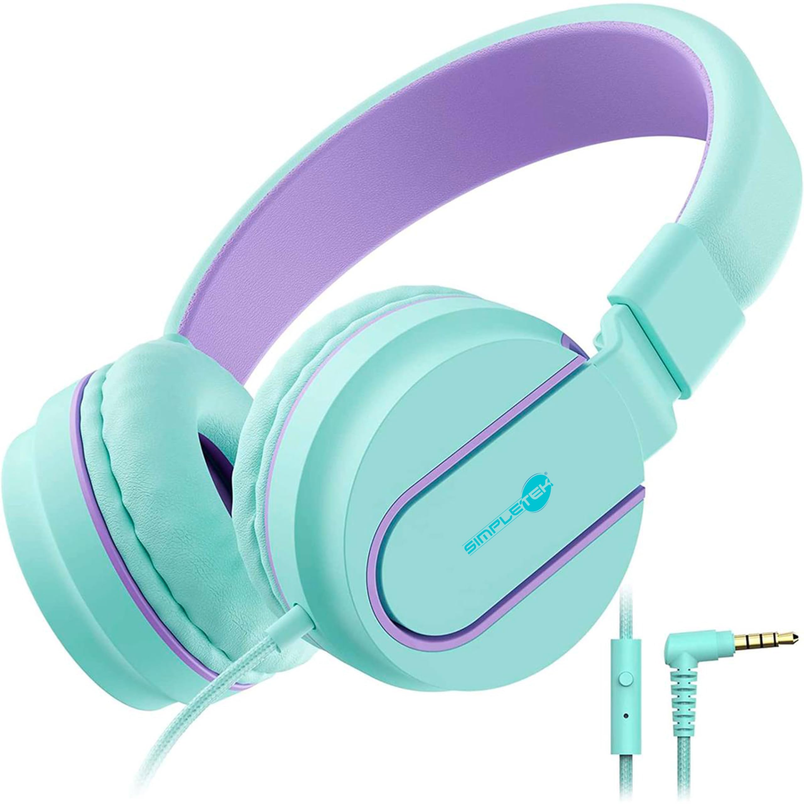 SIMPLETEK - Over-Ear-Kopfhörer für Kinder mit Mikrofon | Lautstärke begrenzt 85 dB | 3,5 mm Klinke | faltbar, verstellbar | Schulgebrauch, Reisen (überholt)