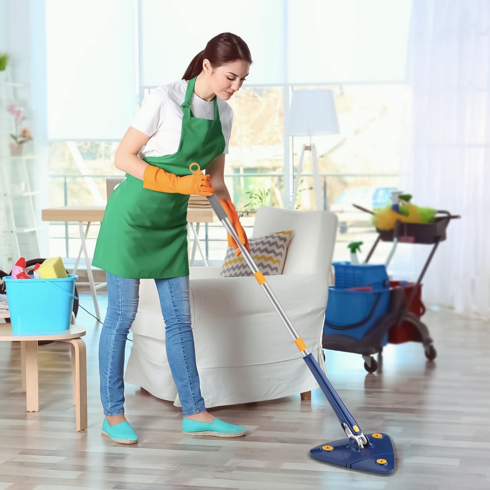 Adjustable Rotatable Triangle Cleaning Mop: Shape with Long Handle and 360 Degree Rotating Base - Ideal for Walls Ceilings - Floors and Baseboards - Microfiber Cleaner for Dust-Free Cleaning