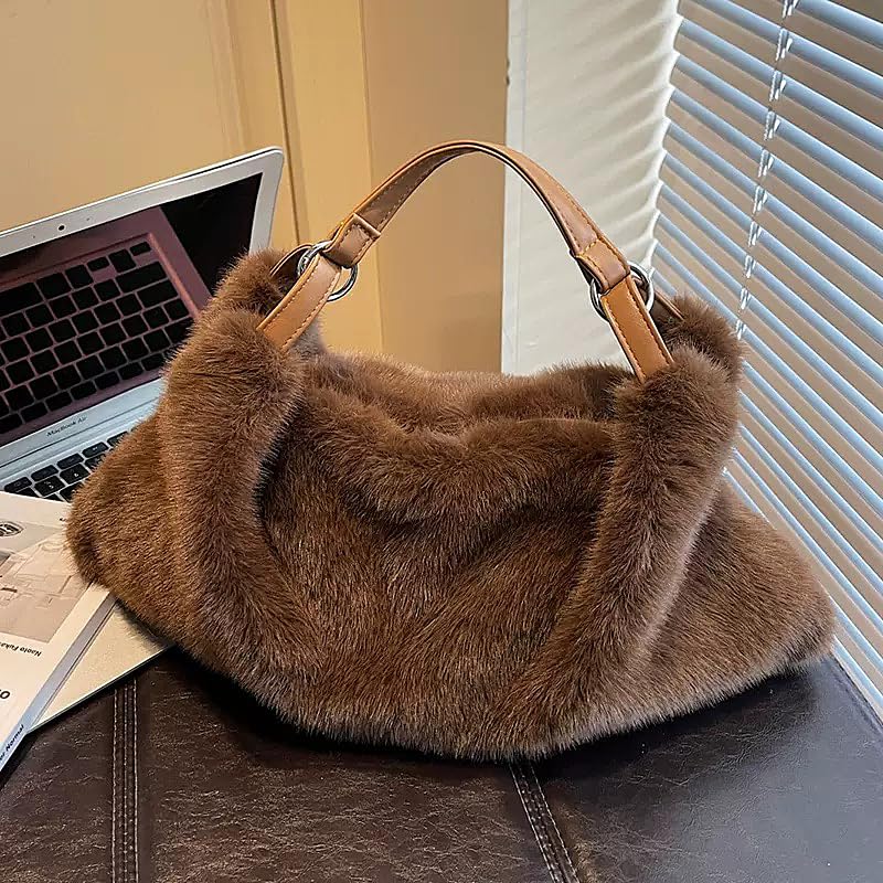 Cartera de piel sintética para mujer, bolso tipo tote mullido y acolchado, para invierno, con asa de hombro y bandolera miniatura 7