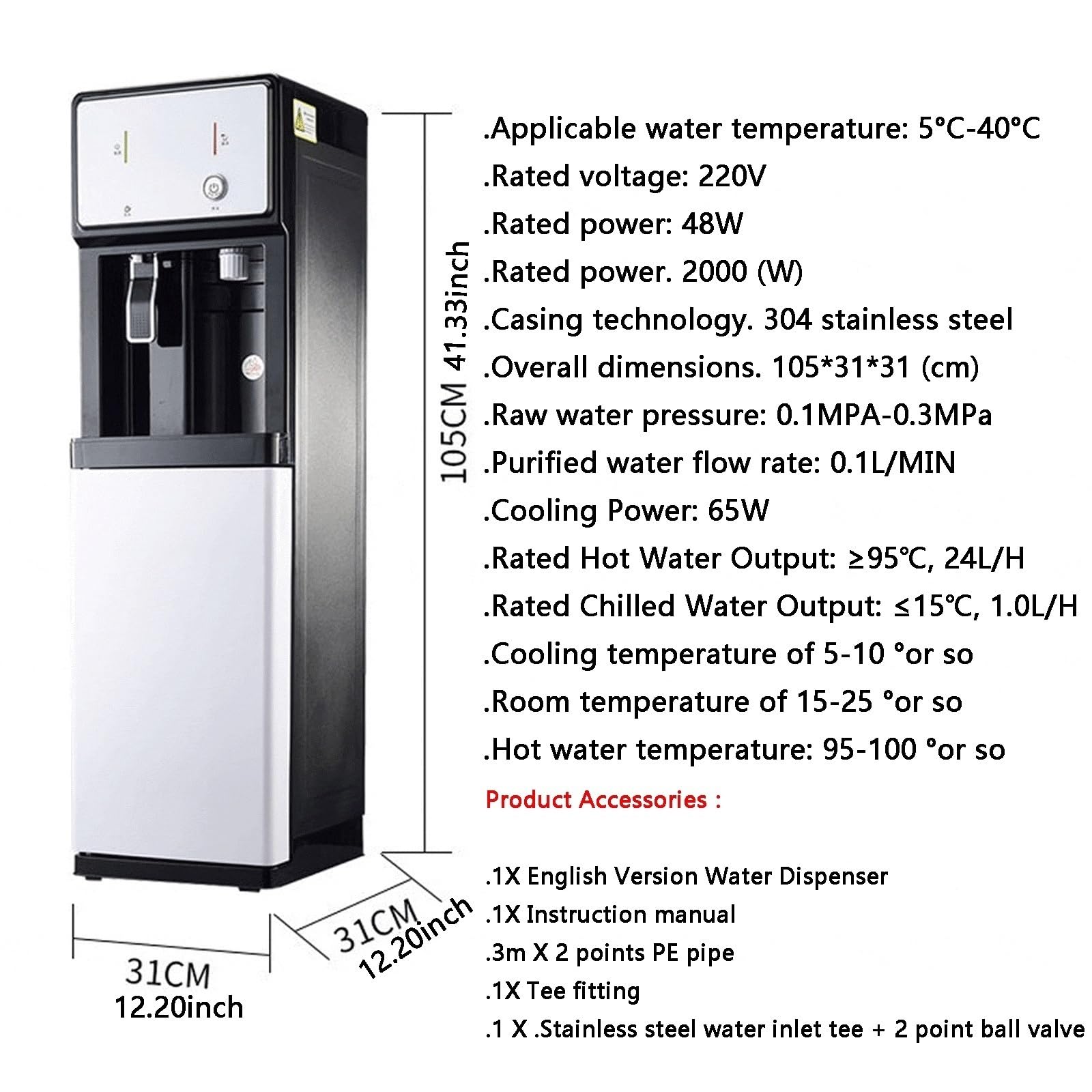 Distributore Acqua Autonomo Collegabile Alla Tubazione,3 Temperature,