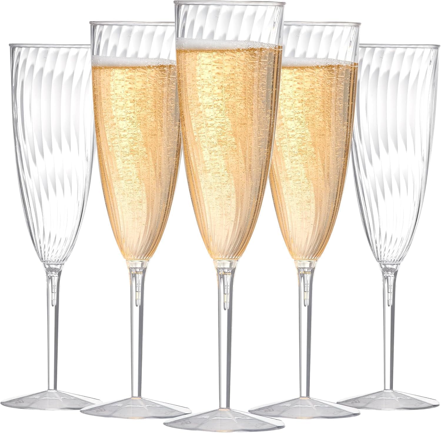 Riiriou Plastic Champagne Flutes,128Pcs Disposable Clear Champagne Glasses,6 Oz Wine Glasses for Party Wedding Cocktail Toasting Party Family Holiday Picnic Thanksgiving Christmas (128) — image 1