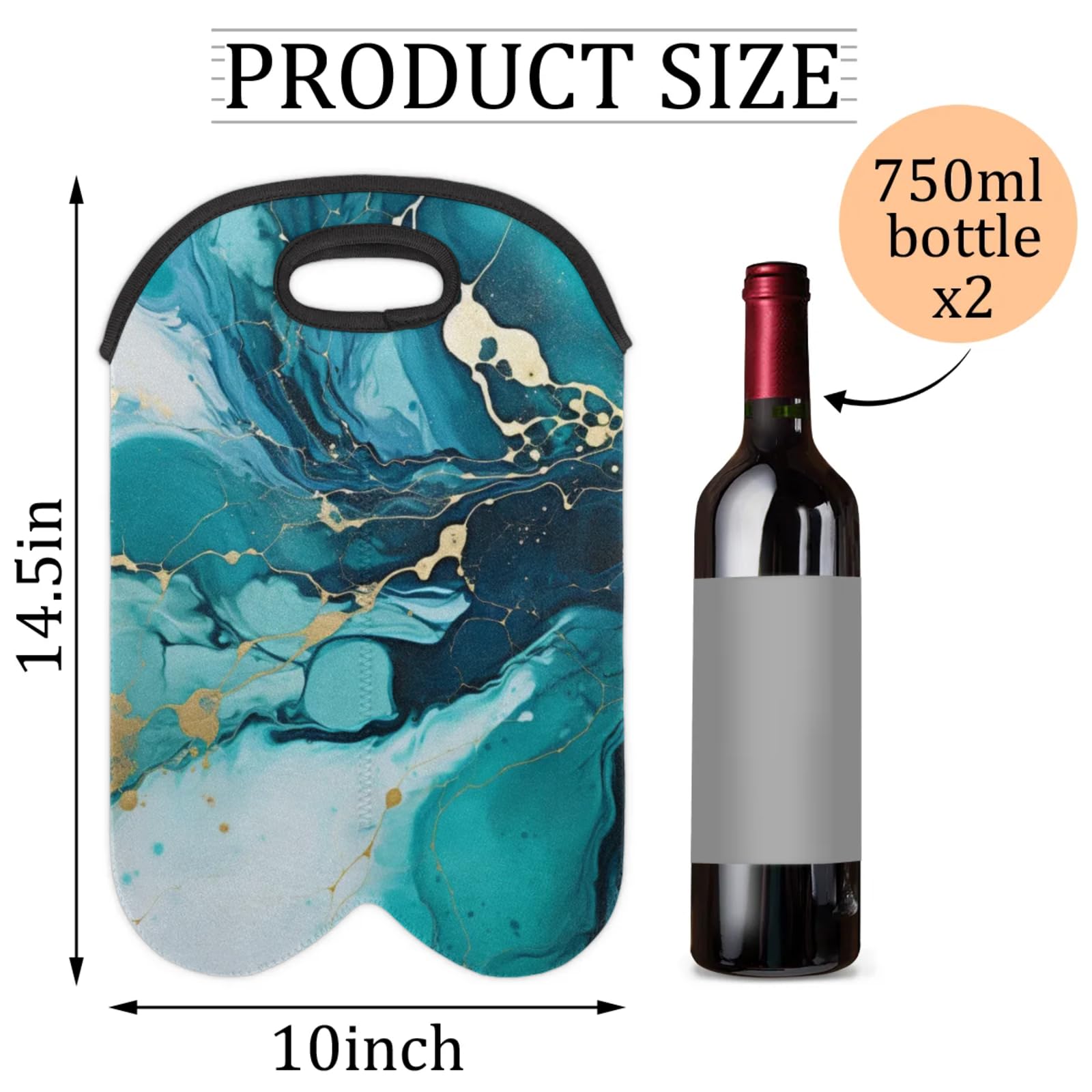 GzLeyigou 2 Bottles Art and Gold Wine Bag Sleeve Totes Dynamic Fluid Neoprene Protective Wine Carrier Bag for Wine,Water, Champagne, Beer, Baby Bottles,Gift 14.5 x 10 Inches