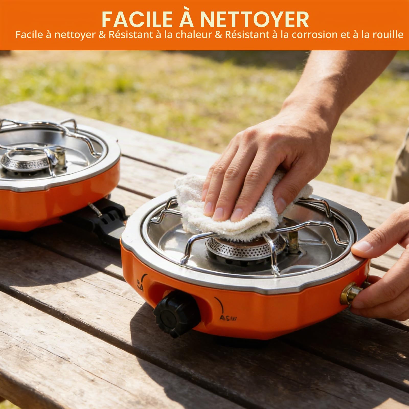 Réchaud de Camping à 2 Brûleurs, Réchaud à Gaz à 2 Feux Pliable avec Allumage Piézoélectrique, pour Barbecue en Plein Air, Randonnée et Urgences, Sac de Transport et Pare-vent Inclus
