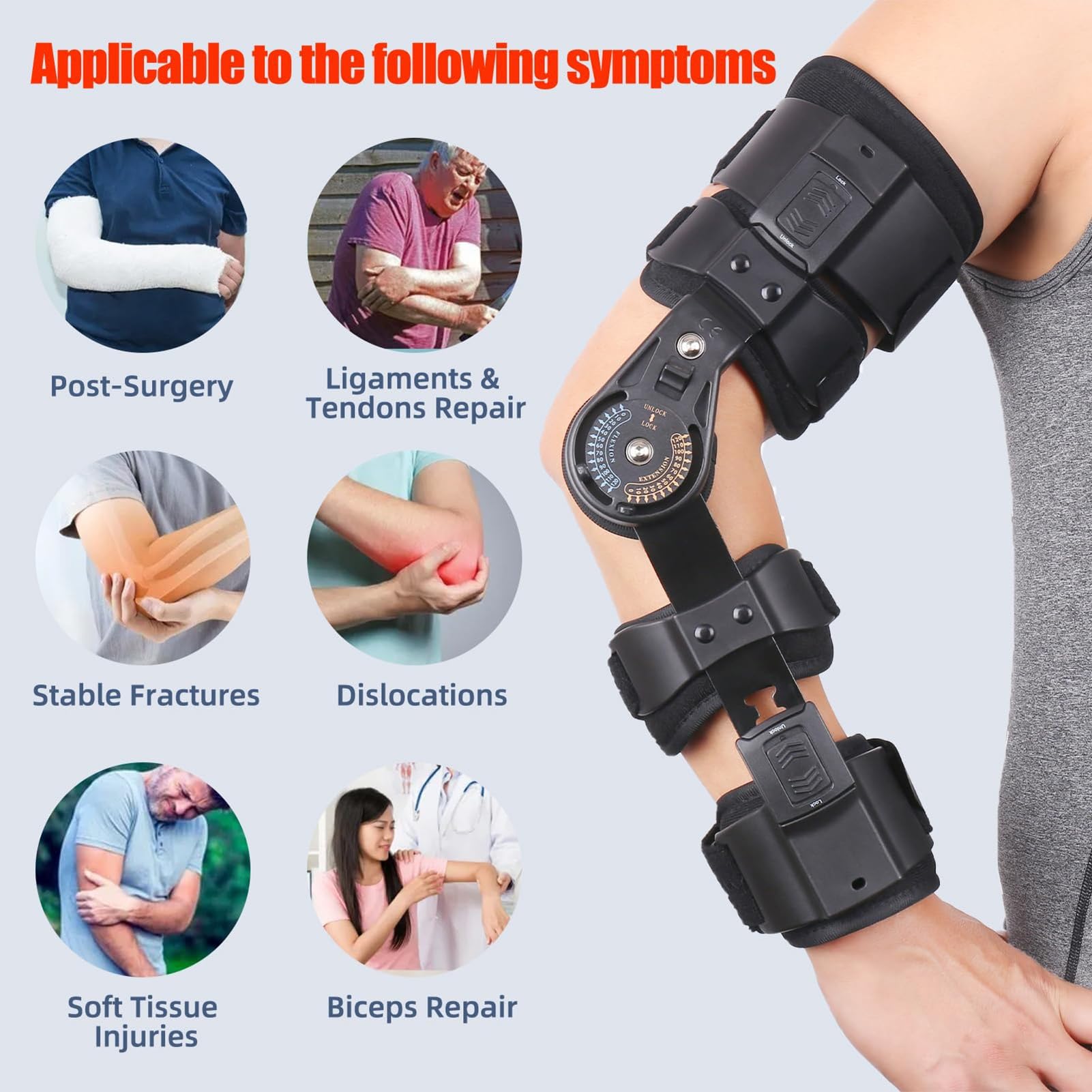 Regulowana Orteza Łokcia Pooperacyjna Orteza Łokcia Na Zawiasach Z Zawiesiem Orteza Rekonwalescencji Ramienia Po Operacji (Color : Left arm)