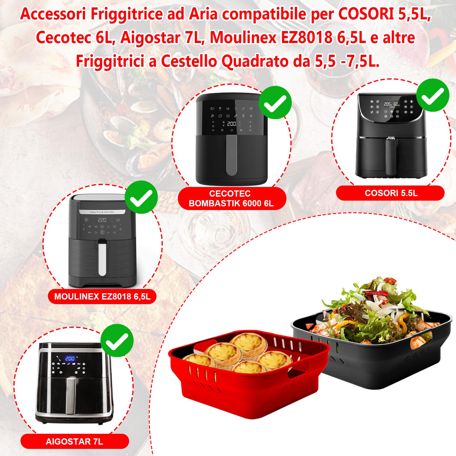 GXF Parti di ricambio per friggitrice ad aria istantanea Vortex Plus 6 in 1 4 Quart Friggitrice ad aria, 7,5 '' × 7,5 '' Piazza Food Grade Air Fryer Grill Pan Grill Piastra Piastra più croccante