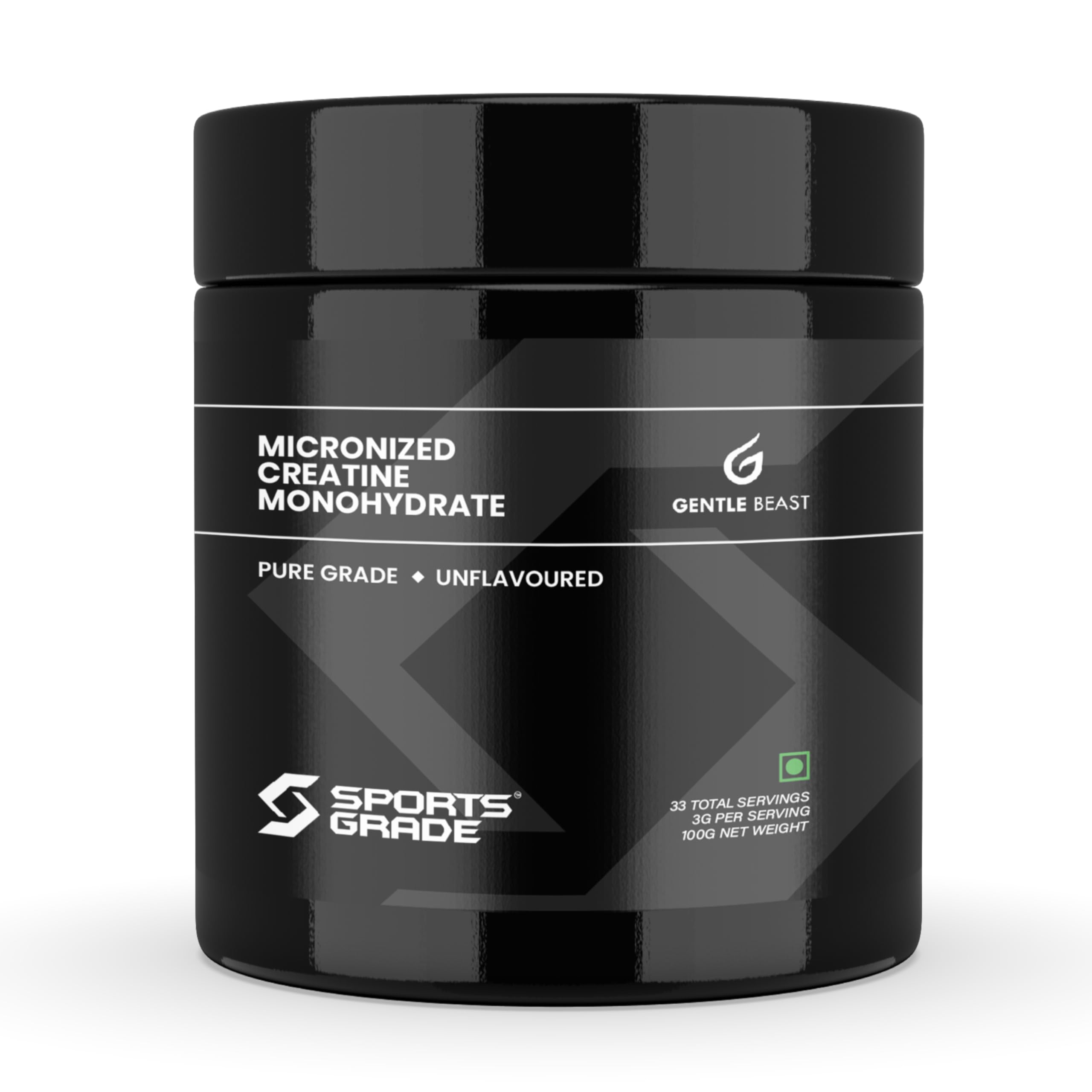 GENTLE BEAST SportsGrade Creatine Monohydrate Powder | 100% Pure, Micronized for Muscle Growth, Strength & Performance | Unflavored, Lab Tested Creatine Powder| 100g