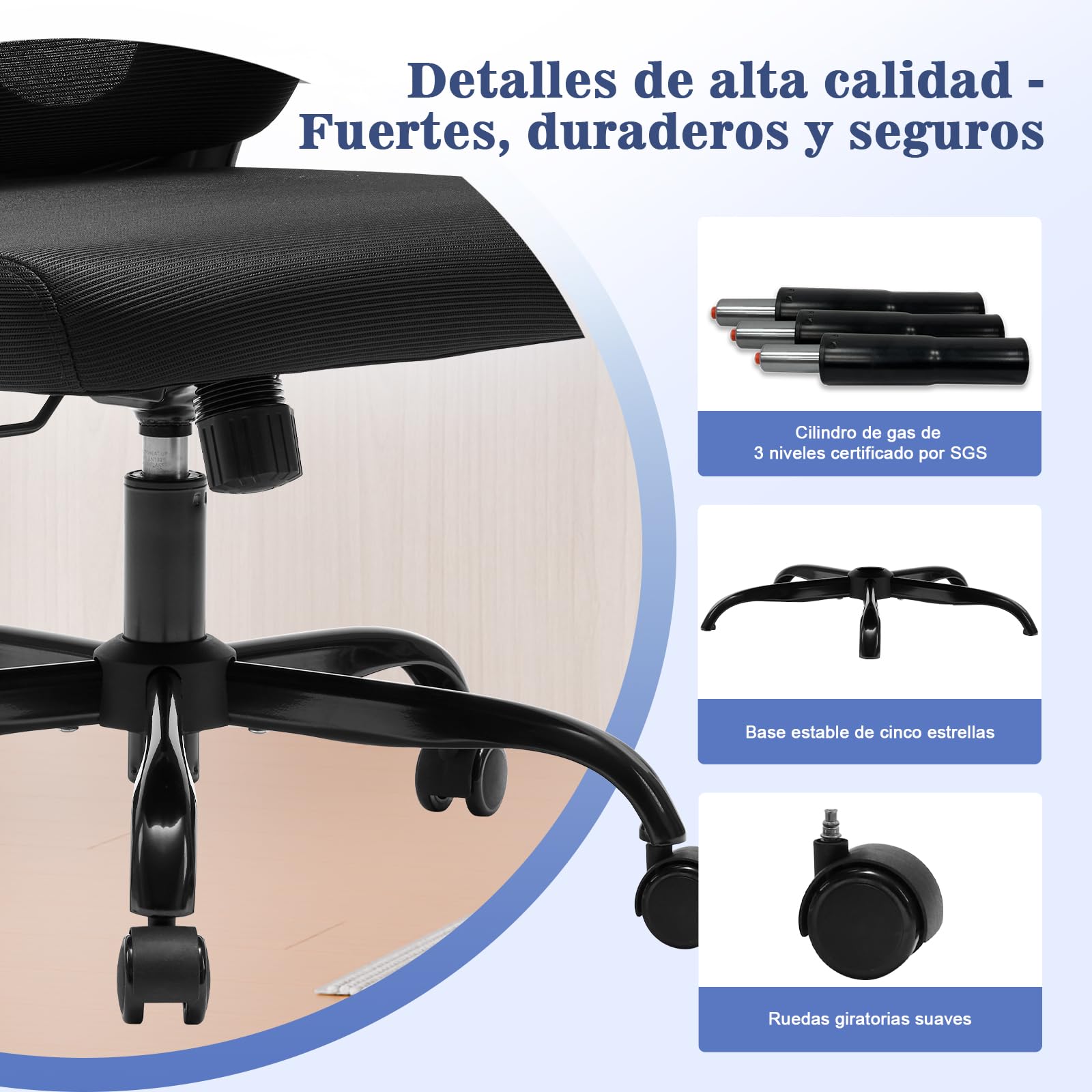 Magic Life Silla de Oficina Ergonómica con Respaldo de Malla, Soporte Lumbar Ajustable, Reposabrazos y Altura Regulable para Home Office (Negro)