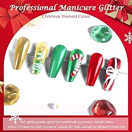 Laza 3 Colors Chrome Nail Powder Mirror Effect Metallic Dust Holographic Glitter Glazed Manicure Decoration Reflective Pigment for DIY Gel Polish Nail Art, Resin Craft, Gifts - Joyful Christmas