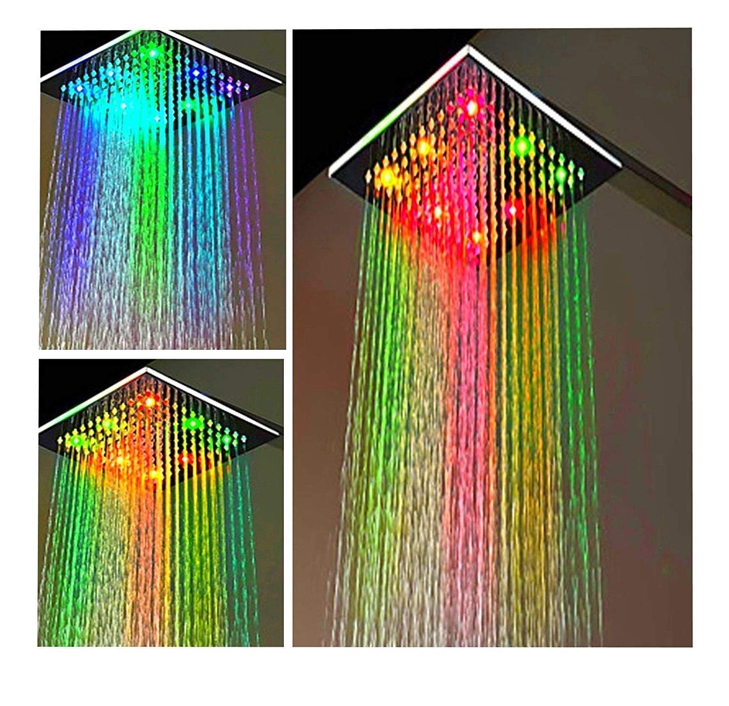 niboline Large LED Shower Head Rain Shower Square Rain Shower Shower Shower Head Star Line 7 Colours Bright Colour Changing Rainbow Colour Suitable for Home and Hotel – bunt
