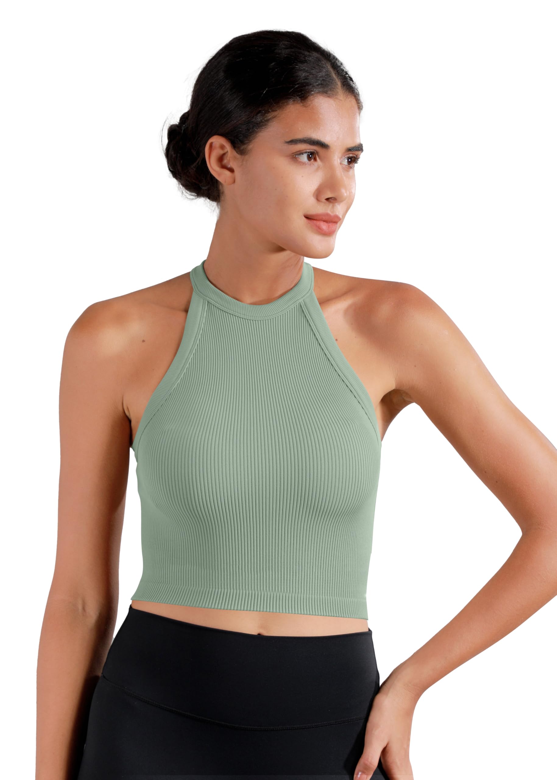 Sunzel Camiseta sin Mangas, de canalé, Cuello Alto, sin Costuras, para Mujer