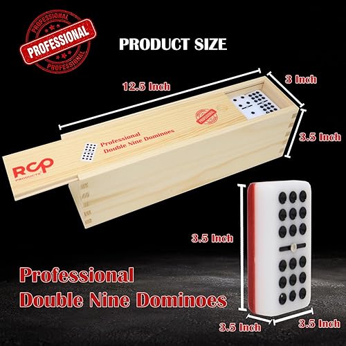 Miniatura 4 de RCP PRODUCTS Double Nine Dominoes Professional, juego de dominó de alto brillo en caja de madera, juego de 55 azulejos. Color rojo