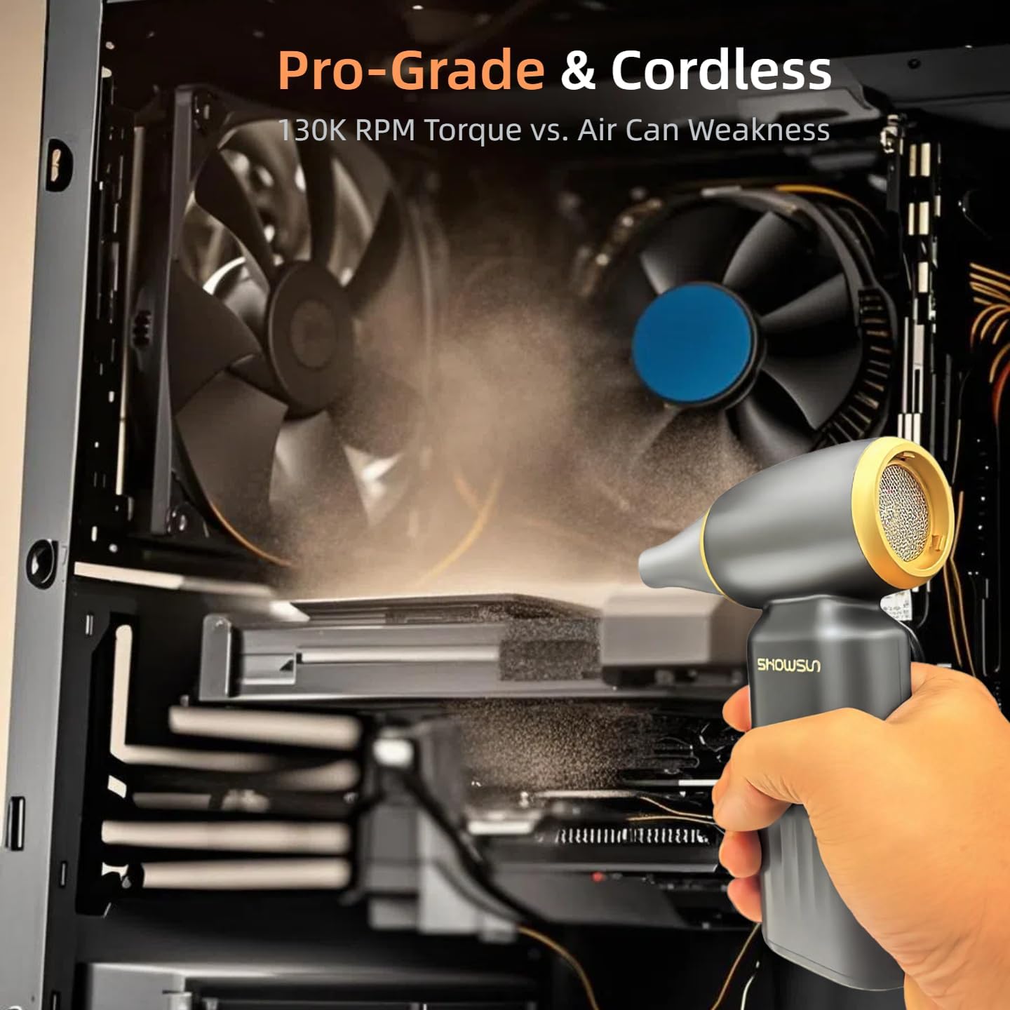 Compressed Air Duster and Vacuum, 130000RPM Cordless Electric Air Blower, 8000mAh Rechargeable Dust Mover for PC Keyboard, Car, and Home Cleaning