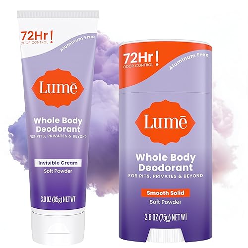 Miniatura 1 de Lume Desodorante para todo el cuerpo, crema invisible, control de olores de 72 horas, sin aluminio, sin bicarbonato de sodio, seguro para la piel,