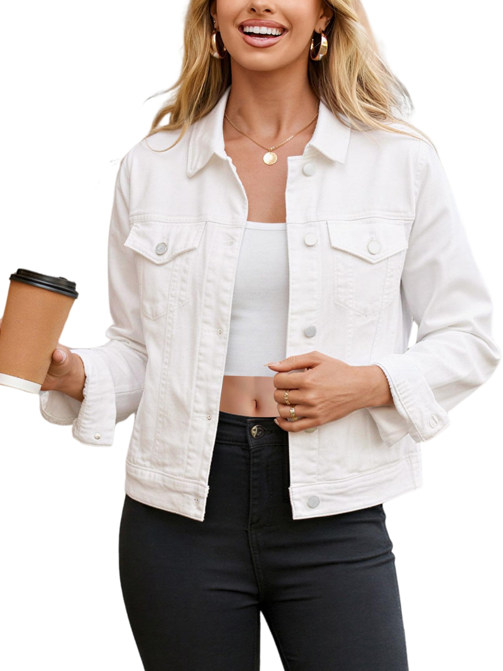 Glamaker Womens Jean Jacket 2026 Basic Trendy Long Sleeve Denim Jackets Button Down Fitted Western Coat with Pockets
