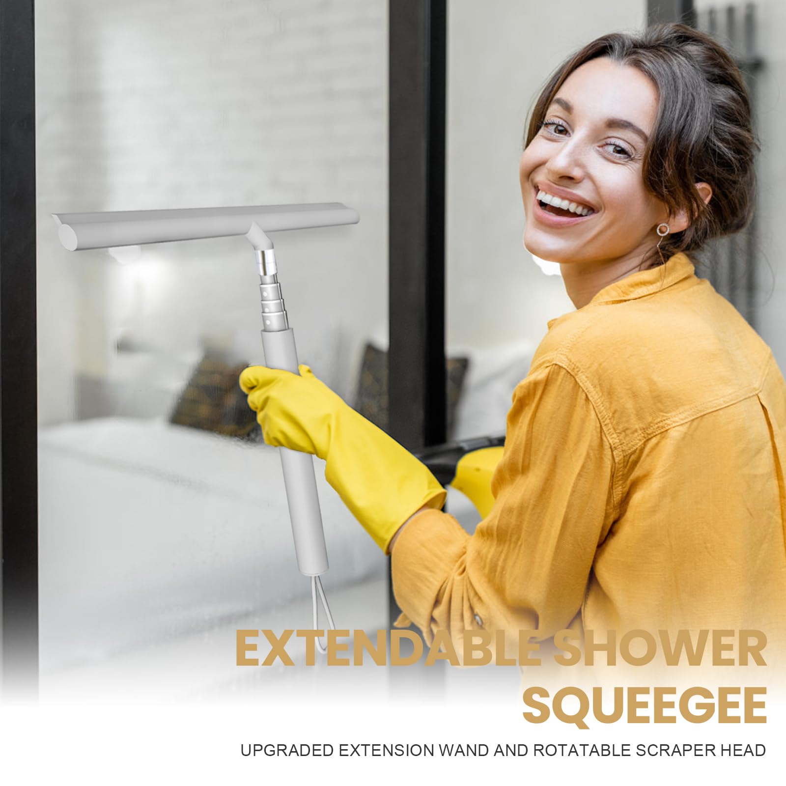 Tergivetro per Doccia, Tiraacqua Vetri Doccia Silicone, Tergivetro Doccia Retrattile 30-120cm, Pulisci Vetri Doccia con Supporto, per Finestre, Bagno, Specchio(Grigio)