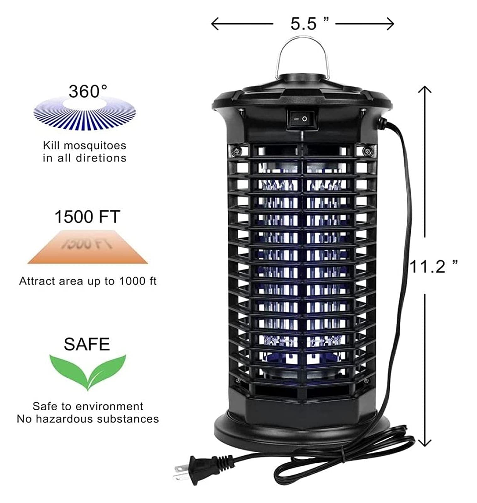 Zapper Elettrico per zanzare da Esterno Silenzioso Repellente per zanzare Lampada elettrica per zanzare di Sicurezza per la casa Giardino Cortile Patio Camera da Letto Repellente per Insetti