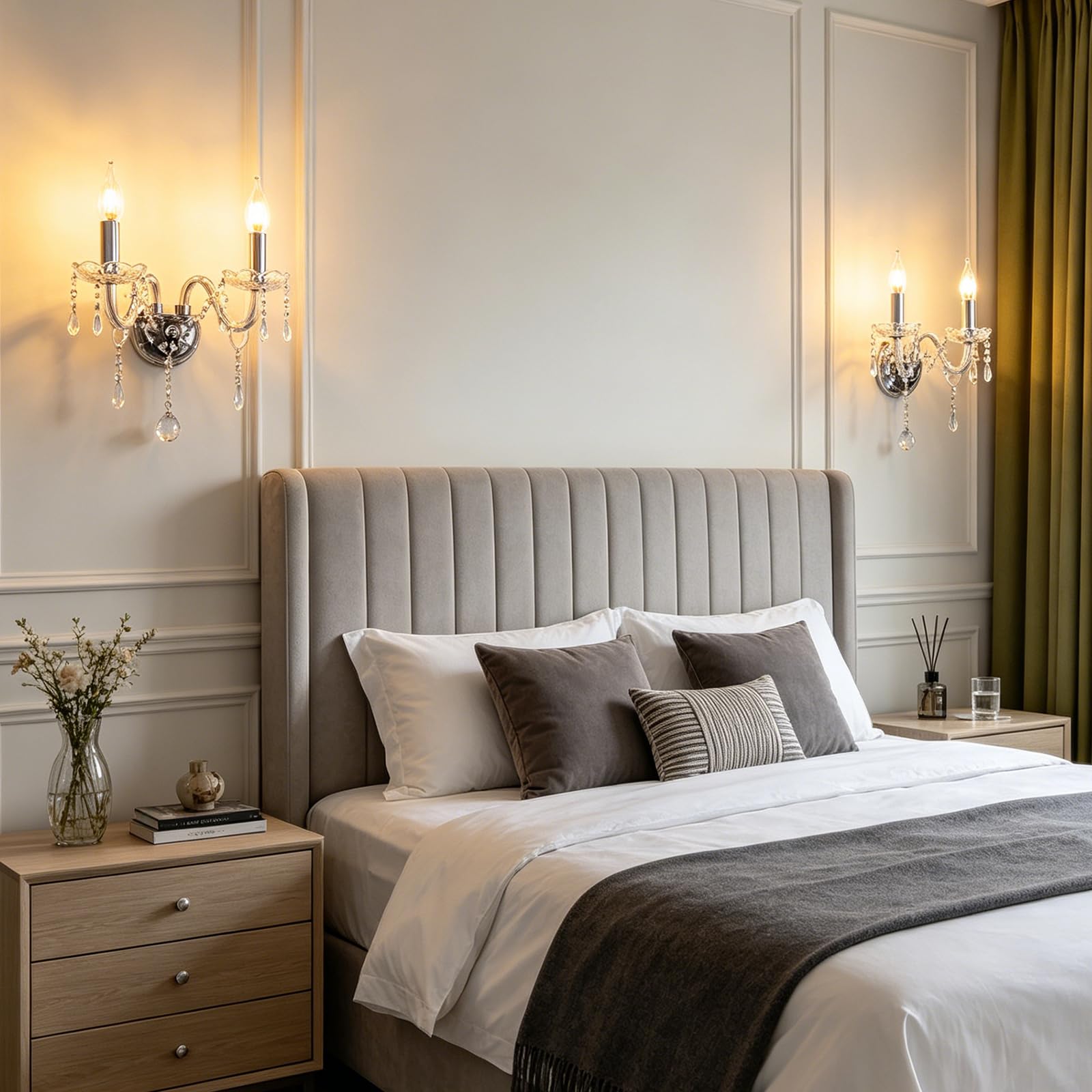 zhxinashu Applique da Parete in Cristallo con Gocce per Camera da Letto | Applique da Parete Nordica a 2 Luci, Lampadina E14 Non Inclusa, Lampada da Parete Trasparente per Soggiorno e Corridoio