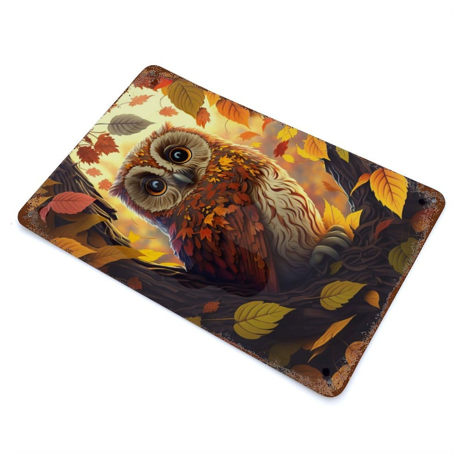 Rust Effect Owl Animal Rusty Metal Tin Sign 11.8"x7.9", Old School Wall Decor for Cafe, Home Bar And Lounge Decor