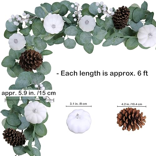 Miniatura 2 de Winlyn White Pumpkin Garland Artificial Eucalyptus with White Pumpkins Pinecones Berries Fall Foliage for Wedding Arch Backdrop Thanksgiving Table
