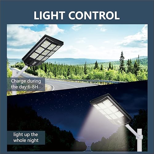 Miniatura 4 de Vipbera - Luces solares de 1000 W con sensor de movimiento para exteriores, luz de calle solar del atardecer al amanecer al aire libre con luz de