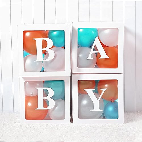 Miniatura 4 de Cajas de bebé con letras para baby shower, decoraciones transparentes para baby shower, cajas de bloque para revelación de género, caja de globos