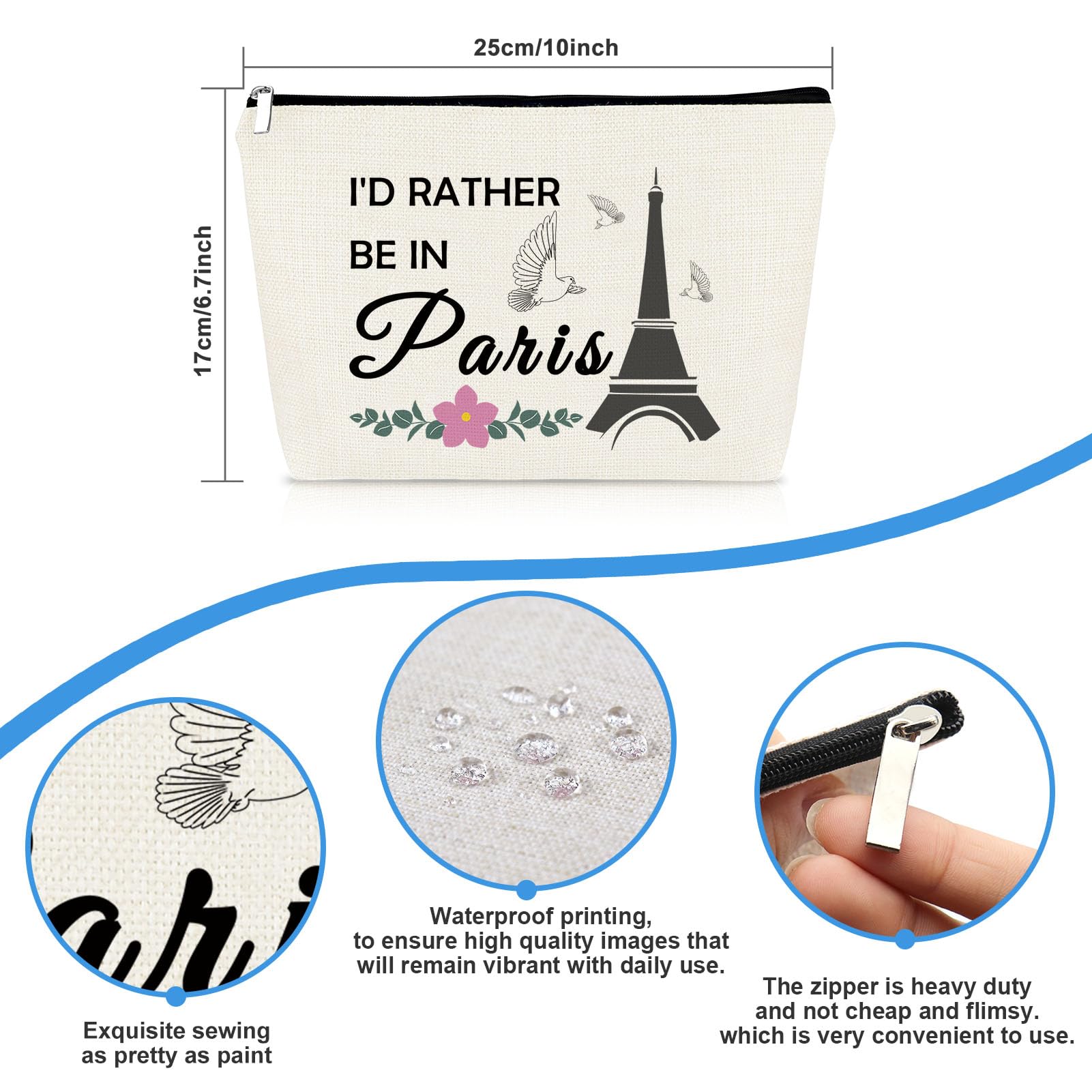 Paris Travel Gift French Theme Cosmetic Bag Paris Lover Landmarks Gift Eiffel Tower Makeup Bag French Souvenirs Trip Gifts for Girls Women Travel Make Up Pouch Graduation Gifts - Image 2