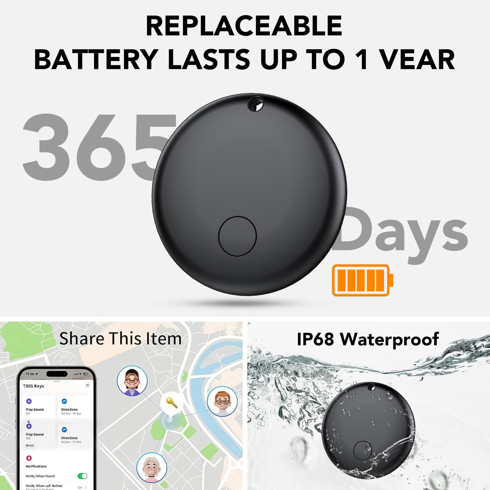 Android Smart Tag, Tracker Compatible con Google Find Hub App (Sólo Android), Localizador Bluetooth, Rastreador para Llaves, Cartera, Equipaje, Impermeable IP68, 4 Negro
