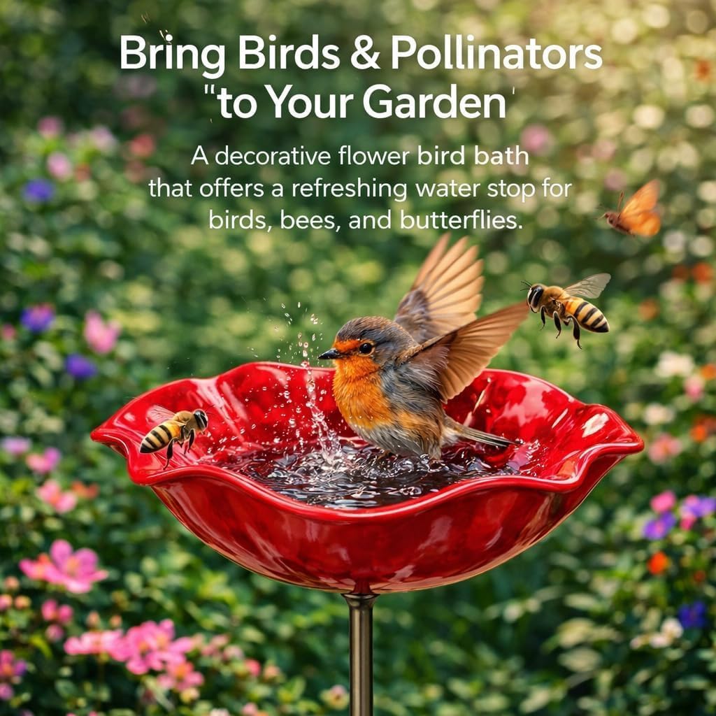 Handmade Metal Flower Garden Stakes with Bird Bath & Bee Water Bowl, 2026 New Handmade Decorative Outdoor Yard Art, Butterfly & Pollinator Watering Station, Weather-Resistant Garden Decor Gift (1pcs) — view 6