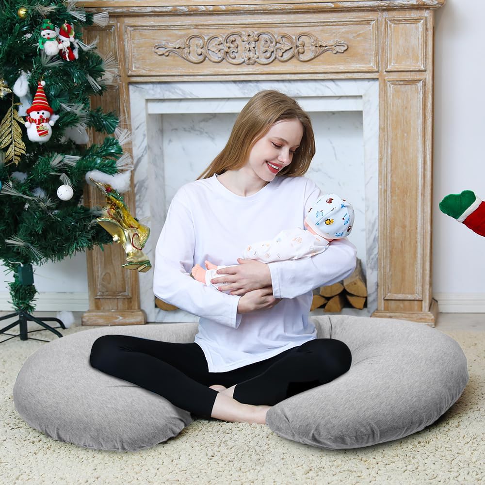 Chilling Home Pregnancy Pillow, C Shaped Full Body Pillow Maternity Pillow for Women 55 inch, Pregnancy Pillows for Sleeping Pregnant Must Have with Jersey Removable Cover,Grey