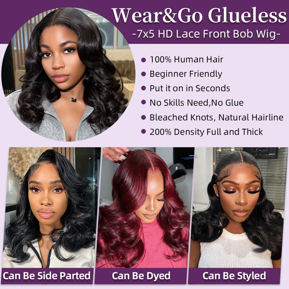 Amazon.com : Drawstring 7x5 Glueless Body Wave Bob Wig Human  display picture 1