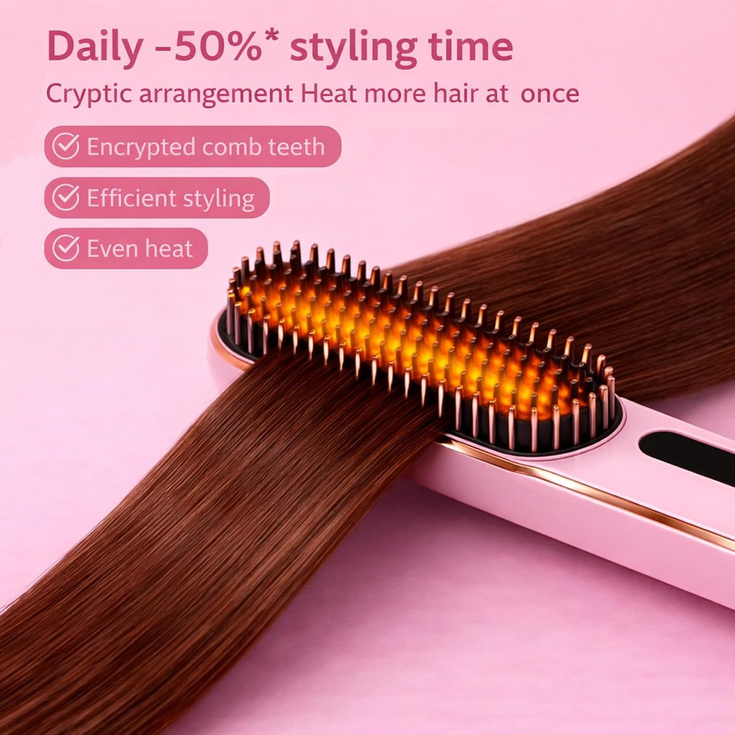 Go Brush - Pro for Short Hair - 2026 Upgraded Cordless Straightening Brush with 30s Fast Heat, 3 Temperature Settings, Ionic & Ceramic Care, 2500mAh USB-C Rechargeable for Frizz-Free Styling (Pink)
