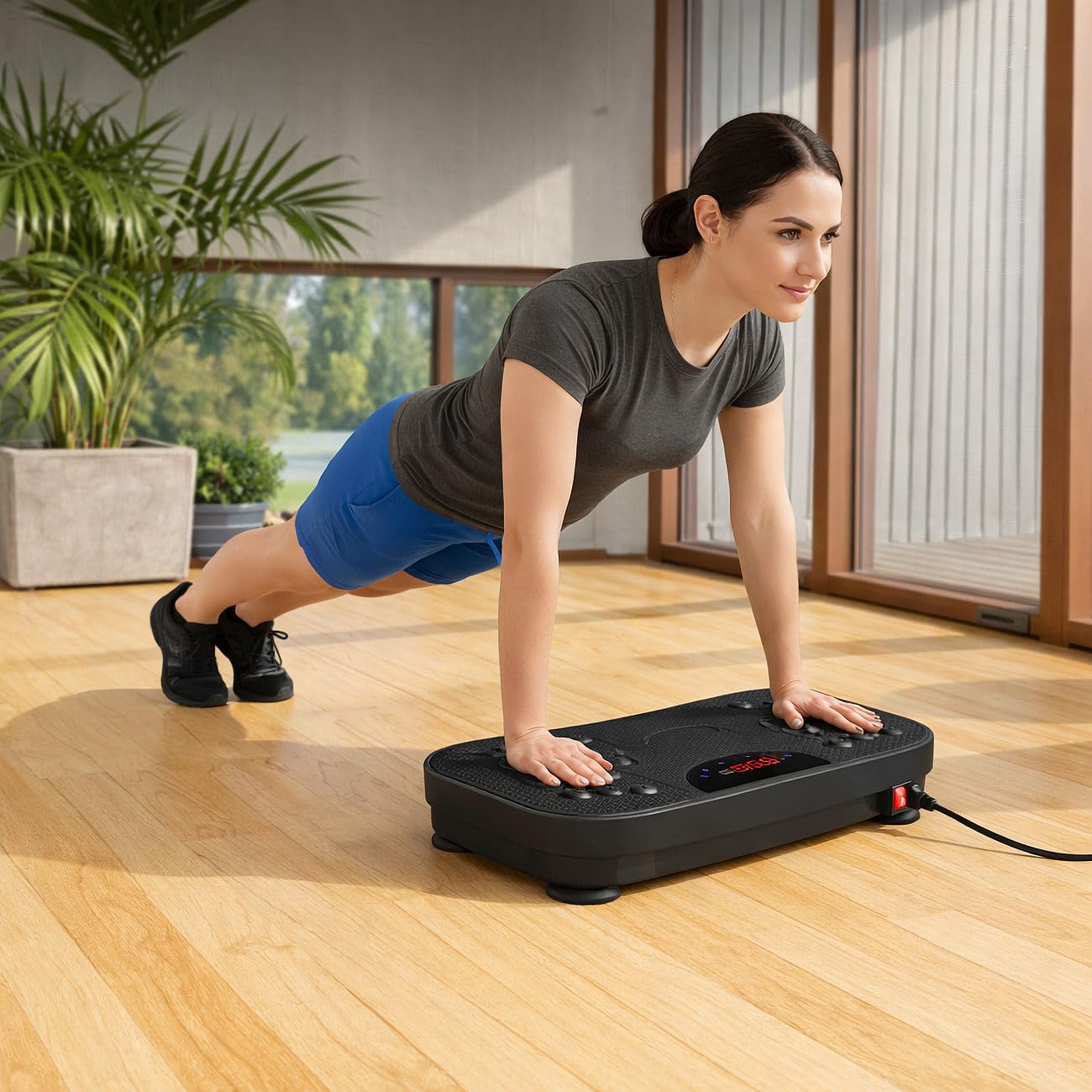 Newgen Medicals Heimtrainer: Vibrationsplatte mit 180 Stufen, LED-Display, Bluetooth & Lautsprecher (Fitness-Vibrationsplatte, Muskeltraining, Musik)