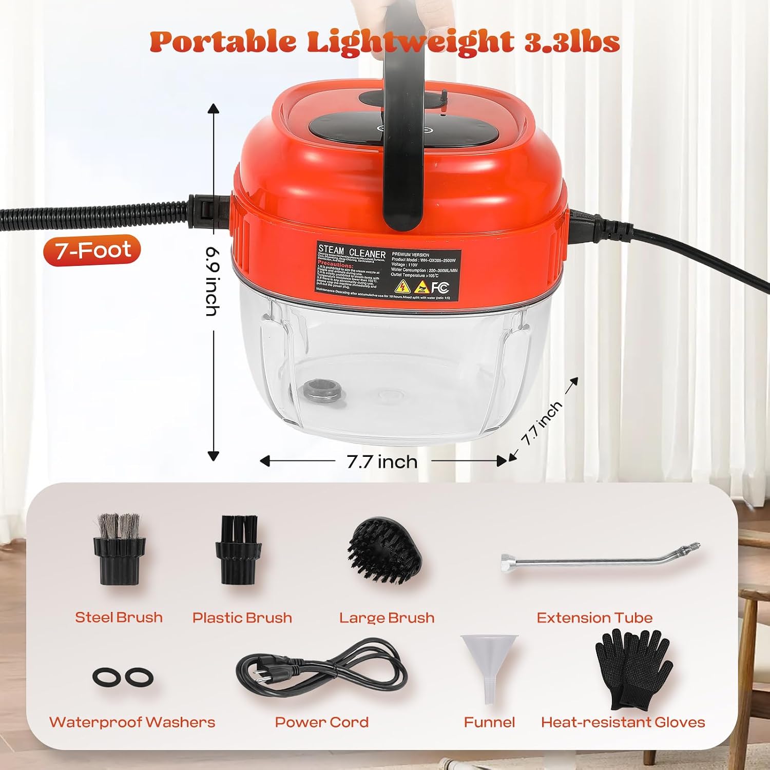 Moongiantgo Handheld Steam Cleaner with A Set of Replacement Brushes (Red)