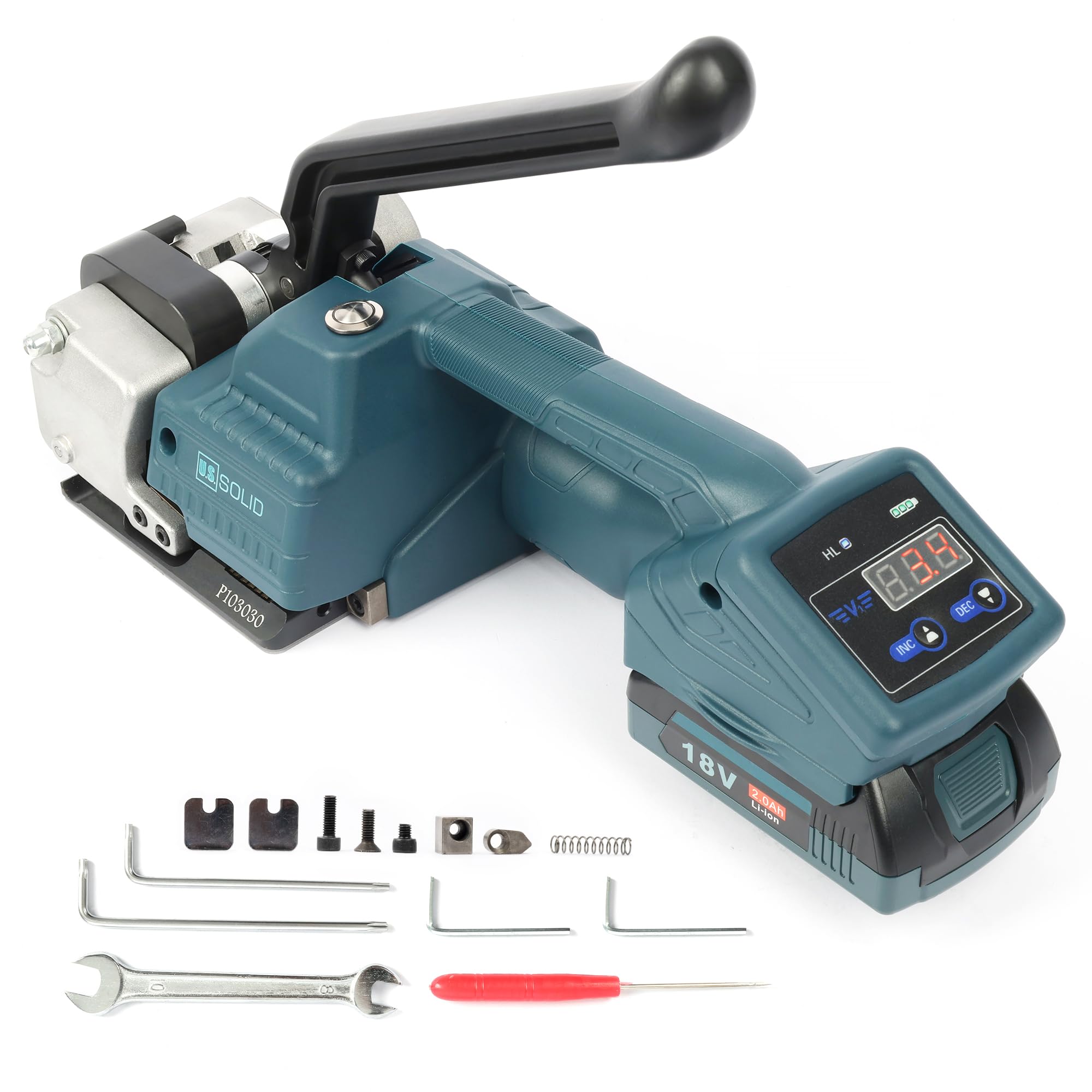 U.S. SOLID Máquina de flejado semiautomática con pantalla LCD para cintas PP PET de 13-16 mm, 2 x 4000 mAh para cintas para cajas y palés