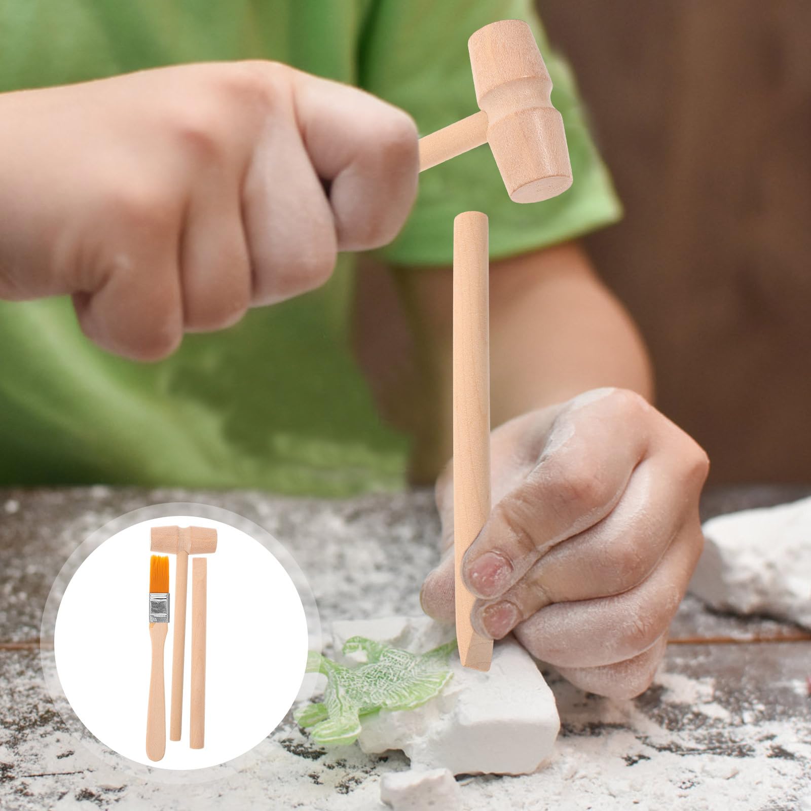 UPKOCH Set di 9 Strumenti per scavo in Legno per Bambini, Set di Attrezzi per scavo per Bambini, Pennello Piccolo, Martello scalpello, Giocattolo educativo, Geografia Rock, Set di geografie di